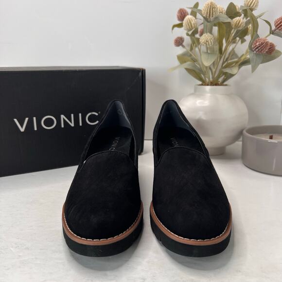 Vionic Willa Wedge Loafers Suede Slip On Black Women's 6.5 NWB Water Repellent - Picture 2 of 10